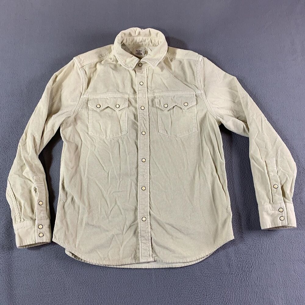 Flint And Tinder Shirt Mens Medium Beige Corduroy Western Snap Front Long Sleeve